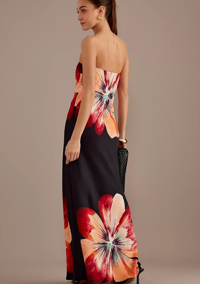 Anthropologie Fleur Satin Maxi Dress | Black Motif